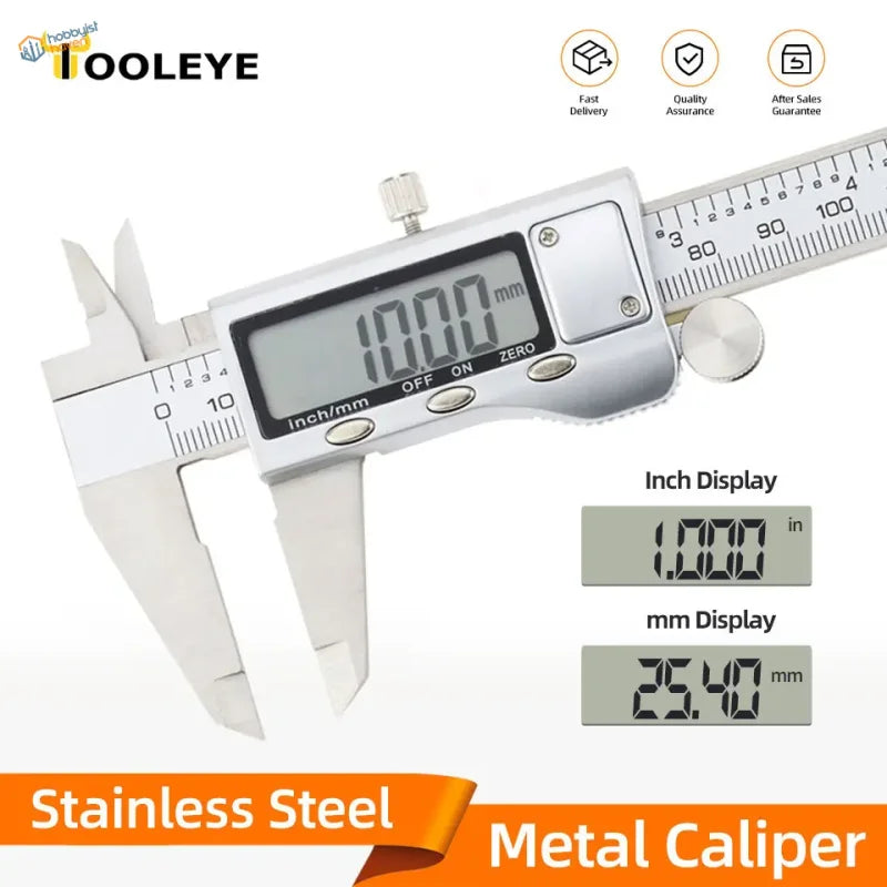 Silver stainless steel digital vernier caliper with inch and millimeter display for scale modeling use