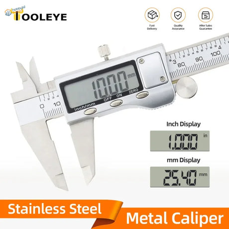 Silver stainless steel digital vernier caliper with inch and millimeter display for scale modeling use