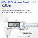 A sleek silver 40cr13 stainless steel digital vernier caliper with lcd display zeroed for scale modeling