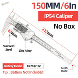 Digital vernier caliper 150mm with stainless steel body zinc alloy components ip54 rating for scale modeling precision