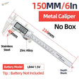 Digital vernier caliper with stainless steel body, zinc alloy parts, lcd display for precise 150mm scale modeling measurements