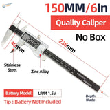 Digital vernier caliper with 150mm stainless steel body and zinc alloy jaw featuring lcd display for scale modeling