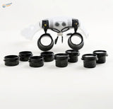 Double-eye magnifier lens pairs marked 10x, 15x, 20x and 25x