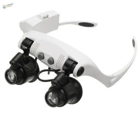 Double-eye head magnifier with LED lamp and swappable lenses