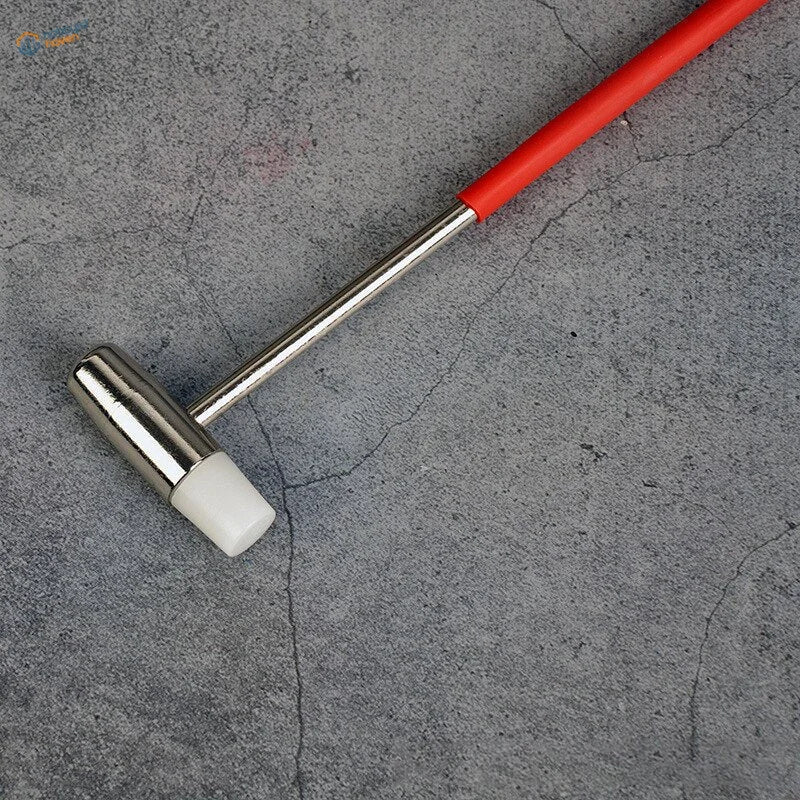 Double-headed mini hammer with red handles, rubber tips, metallic shaft, white plastic head