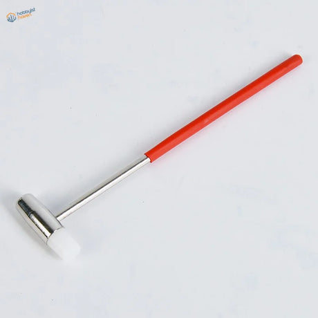 Red-handled double-headed mini hammer with rubber heads and metal shaft