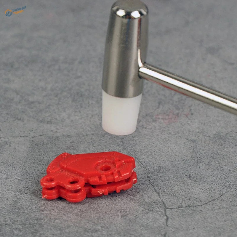 Red plastic car-shaped clip on double-headed mini hammer for hobbyists