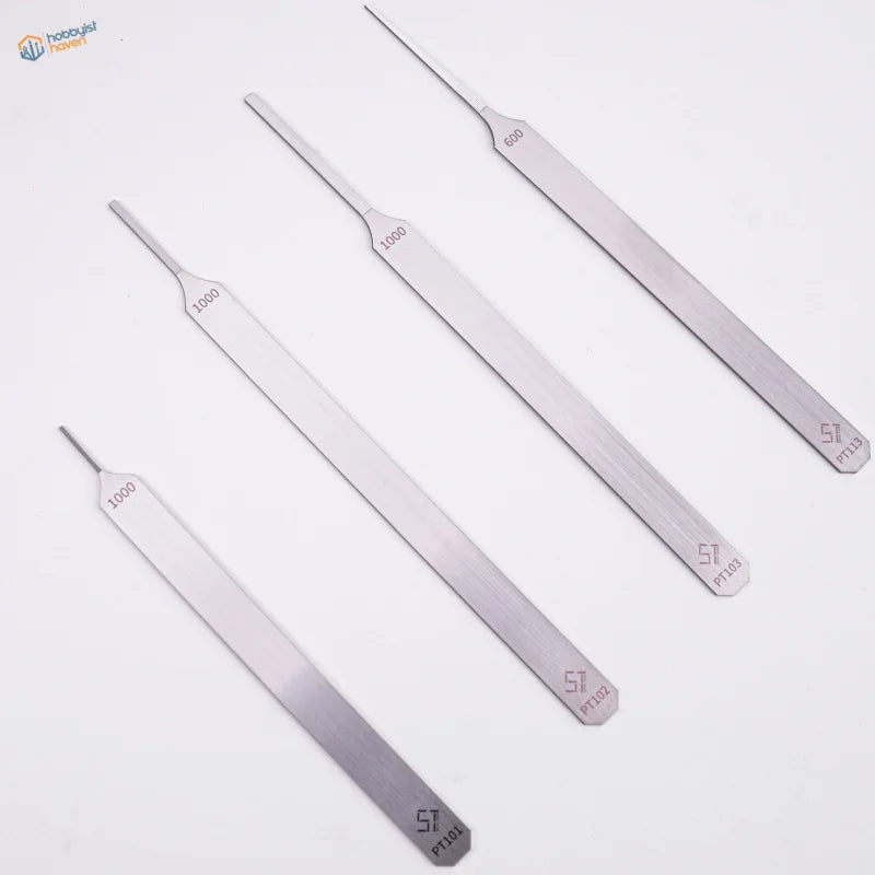 Set of four stainless steel precision pick tools for ultra-fine files
