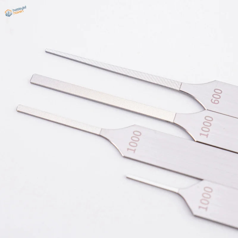Set of four stainless steel ultra-fine files for scale modeling tools