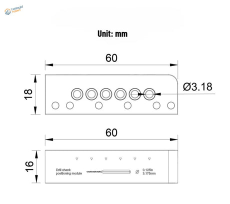 60mm x 18mm shank positioning module for hole locator with 6 holes