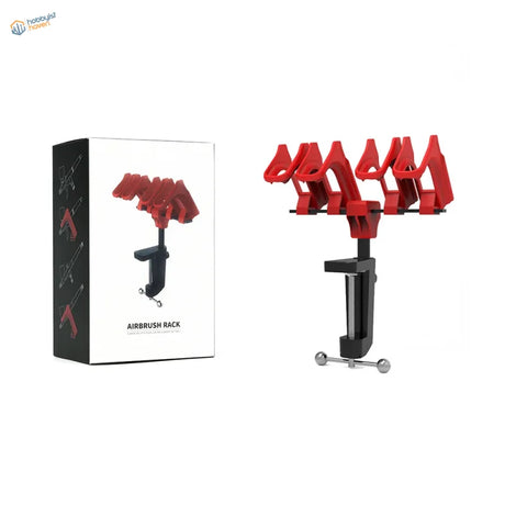 DSPIAE 4-dock airbrush holder with red rack, black base, silver knob