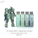 Olive green Zaku model kit with DSPIAE 50ml pre-mixed acrylic paints