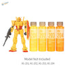 Yellow red Gundam model kit with black weapon shield using DSPIAE pre-mixed acrylic paints