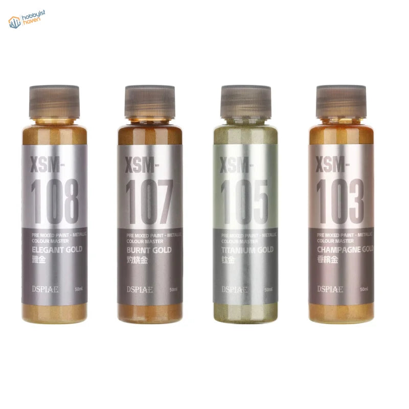 DSPIAE 50ml pre-mixed metallic paints: 4 gold shade bottles