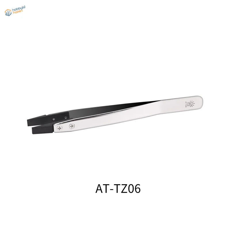 Dspiae anti-static stainless steel tweezers with silver tips, black jaws