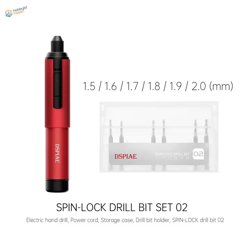DSPIAE AT-ED orbit electric hand drill with red black spin-lock bits textured grip