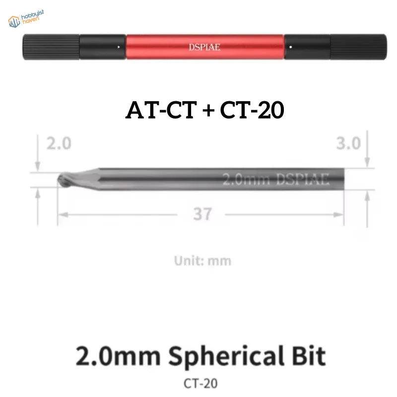Dspiae circular chamfering tool: red black AT-CT + CT-20 2.0mm spherical bit