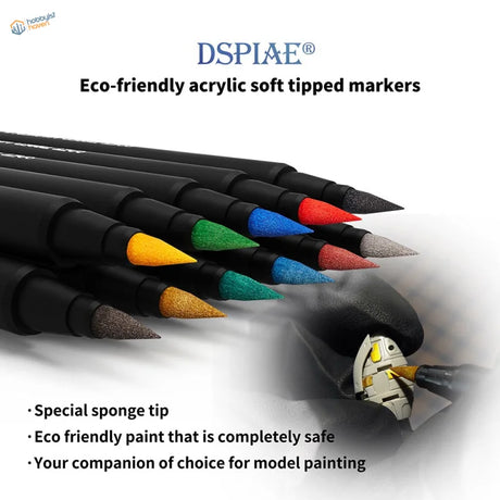 DSPIAE Eco acrylic pens with black bodies, colorful sponge tips for scale modeling