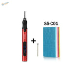 Dspiae electric grinding pen with red drill, black grip, display and ss-c01 pads