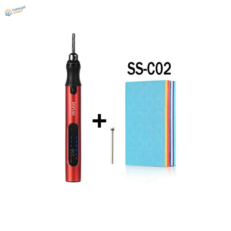 Dspiae electric grinding pen with red drill, digital display and ss-c02 sanding sheets