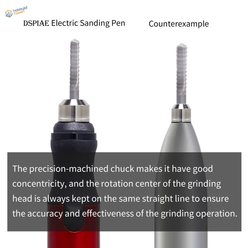DSPIAE electric grinding pen with red black grip and silver chuck