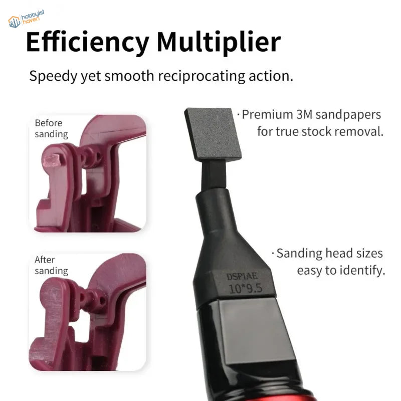 DSPIAE reciprocating sander with black red square 3M head for scale modeling