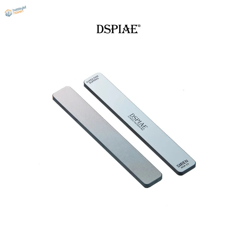 Two DSPIAE glass files, silver rectangular with fine grit and black edges