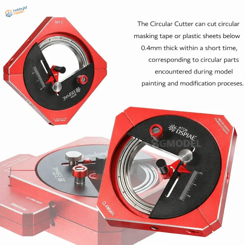 Red hexagonal stepless circle cutter with black dial and silver metallic parts by DSPIAE MT-C 2.0 professional model