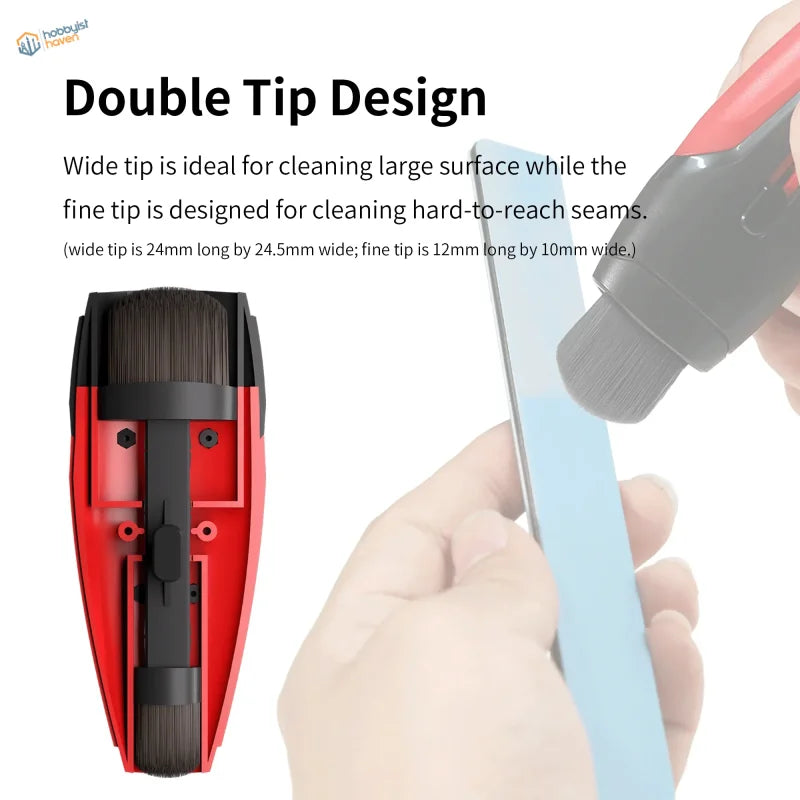 DSPIAE retractable dust brush with red black dual tips for seams and surfaces