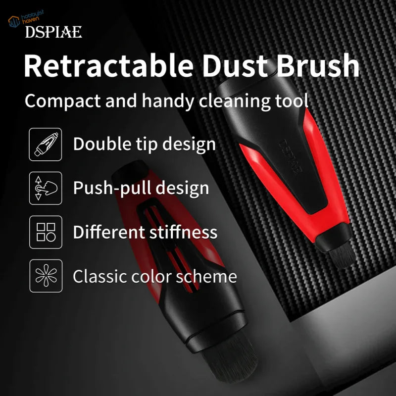 DSPIAE retractable dust brush in red and black with ergonomic design
