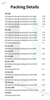 DSPIAE sanding disks packing list with 5mm 10mm rods #400 #600 #800 grits for scale modeling