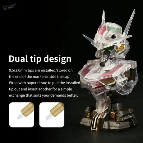 Transparent Gundam model with red green accents in DSPIAE Super-Metallic color markers