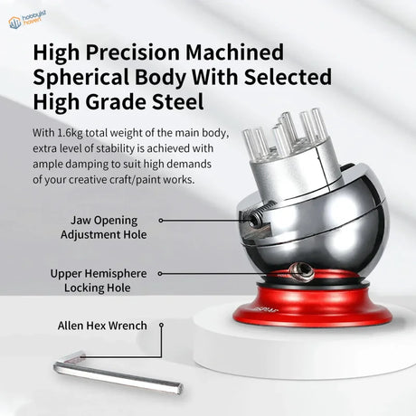 DSPIAE Universal Spherical Vise with polished silver hemisphere and red base