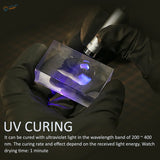 DSPIAE UV Glue light curing clear resin block with glowing blue 3D object