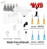 White plastic dsplae wash-free pt-ab airbrush with gray caps and red needle holder for paint mixing bottle use