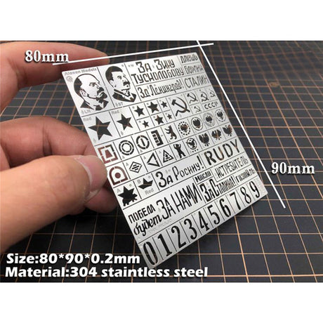 1/35 stencil for Red Army AFVs: 80x90mm steel sheet with Soviet symbols