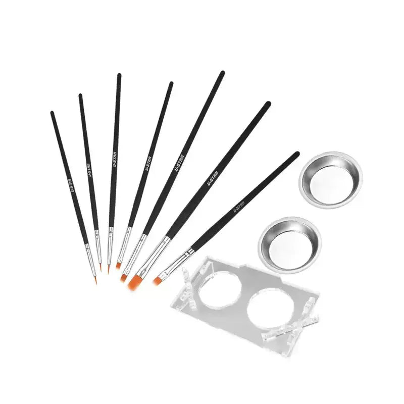 UStar Professional Brush Set: 8 black-handled precision brushes in clear tray