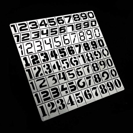 1/35 1/100 numbers stencil sheet with black cut-out digits 0-9