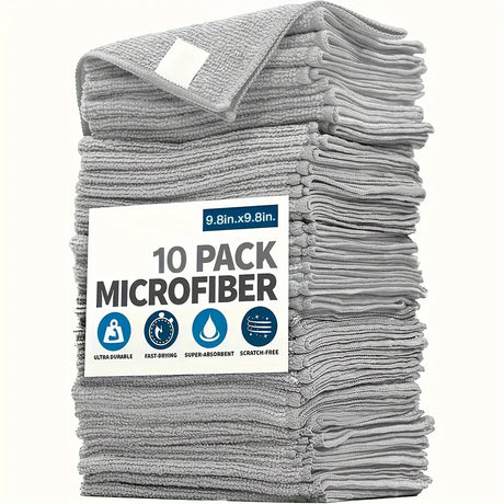 Stack of 10 absorbent soft cloths, 9.8x9.8 inches, soft textured