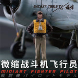 1/48 WWII fighter pilots: yellow vest miniature pilot in leather jacket before model aircraft