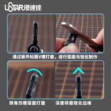 Black plastic edge chamfering file with V-shaped groove and sharp edges