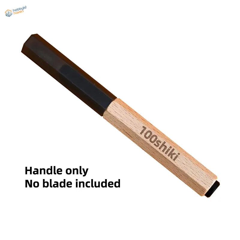 Emery blades handle for scale modeling tools with light wood and dark hexagonal cap