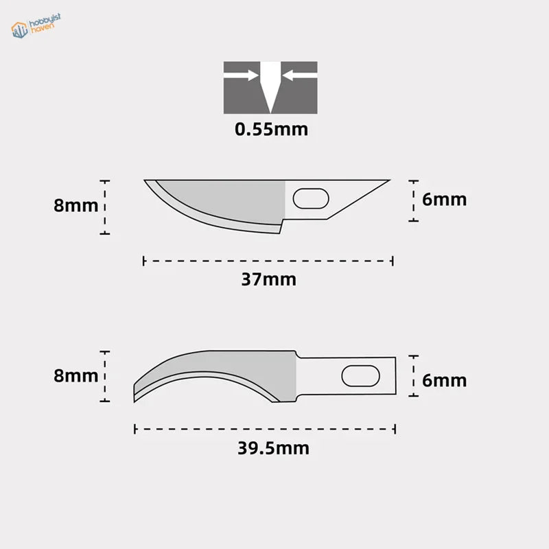Emery blades for scale modeling: straight and curved 0.55mm precision tips