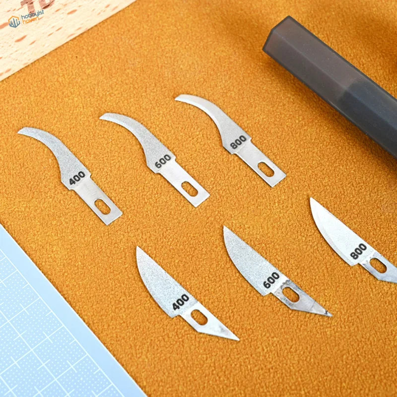 Emery blades for scale modeling: 6 metallic craft blades, 400-800 sharpness