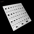Silver metal stencil with keyway cutouts for engraving auxiliary scale modeling tools