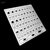 Silver metal stencil with keyway cutouts for engraving auxiliary scale modeling tools