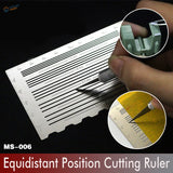 Silver equidistant lines cutting ruler with engraved mm markings for scale modeling