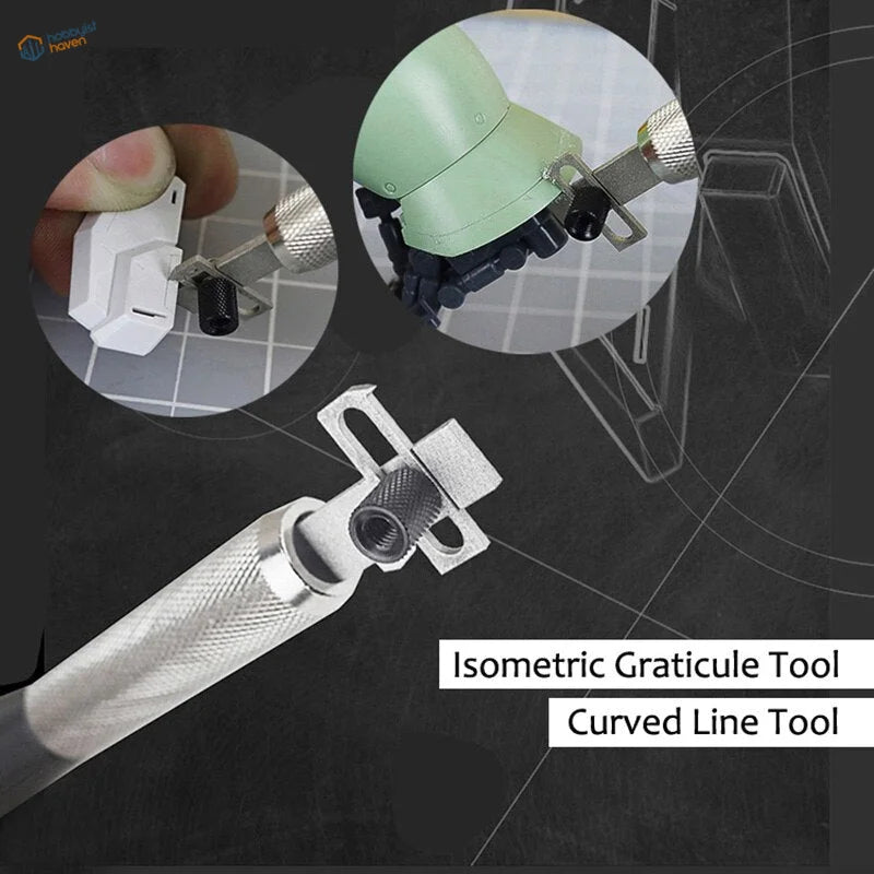 Silver equidistant scribing tool with metallic grip and curved mechanism