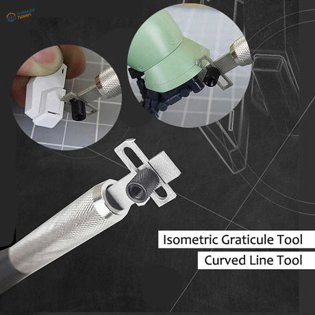 Silver equidistant scribing tool with metallic grip and curved mechanism
