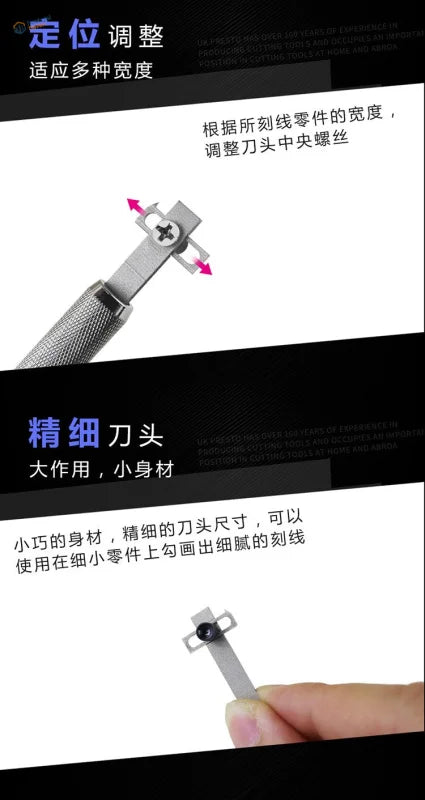 Silver equidistant scribing tool with precision knife and adjustable grip